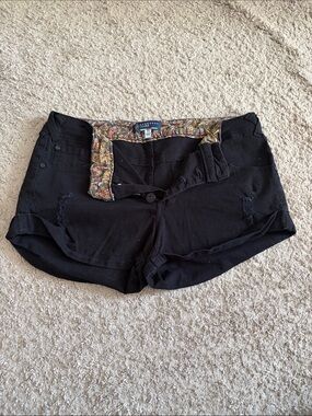 Boom Boom Jeans Black Women's Denim Shorts with Floral Waistband